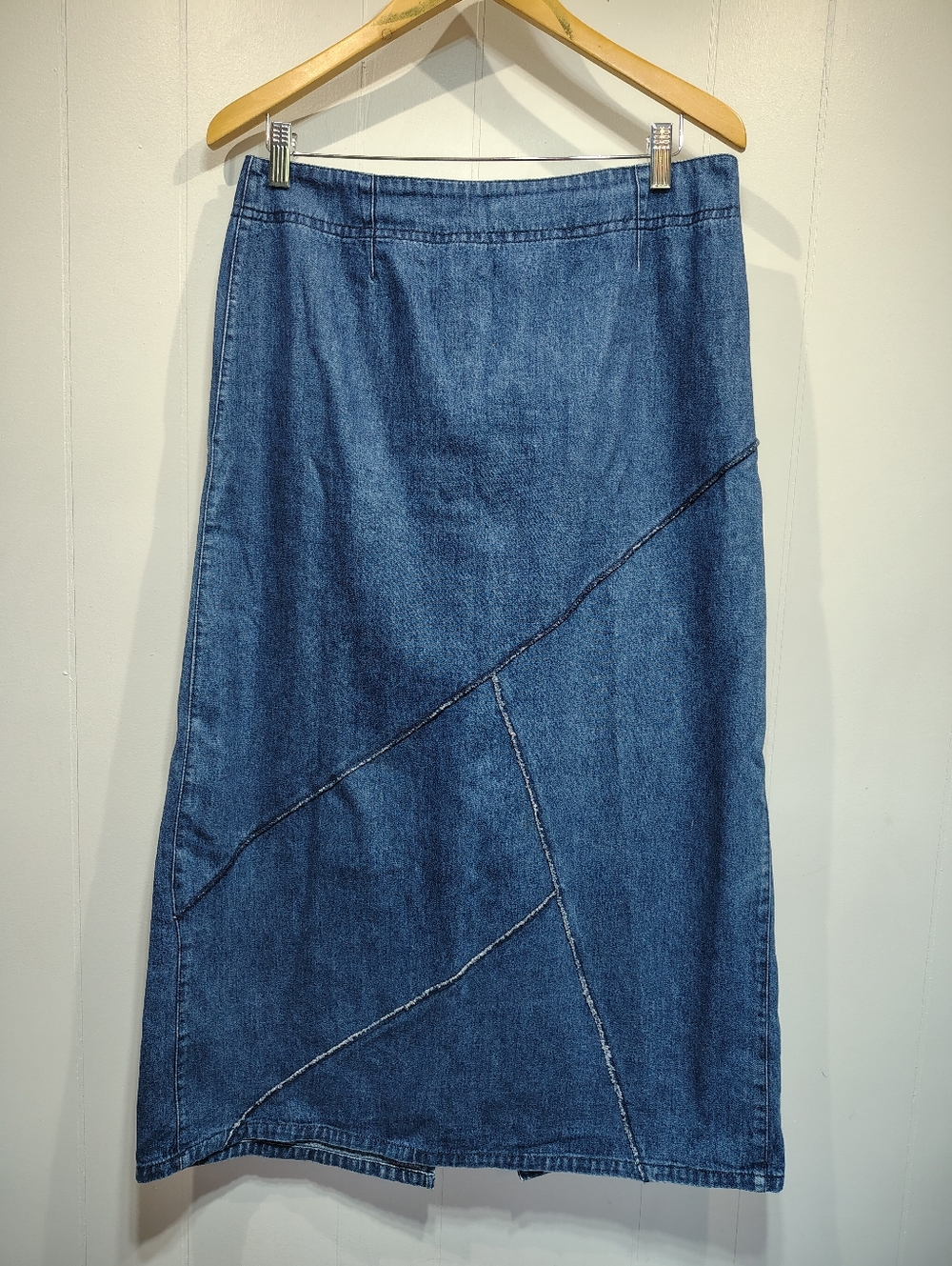 Vanderbilt Denim Maxi Skirt‎ Size 12 Y2K Low Rise Blue Jean Skirt Asymmetrical